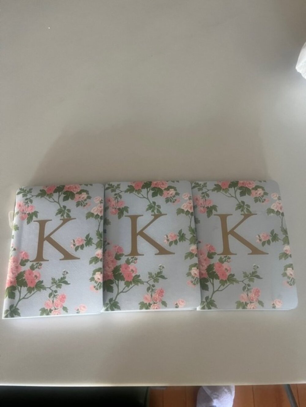 NWT Laura Ashley Floral Monogram 'K' Light Blue and Pink Notebooks (Set of 3)